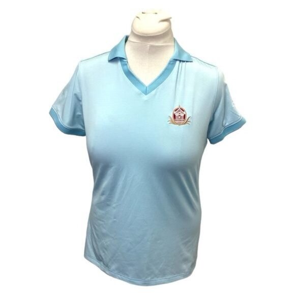 FootJoy Women’s Short Sleeve V Neck Golf Shirt, Blue, size M - Picture 1 of 8